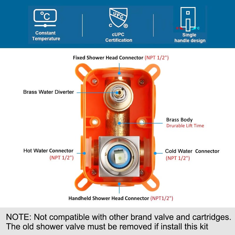 POP SANITARYWARE Shower System Brushed Nickel Bathroom Rainfall Shower Faucet Set Complete Wall Mounted 8 Inch Shower Head and Handle Set with Rough-in Valve Body and Trim Kit - Image 5